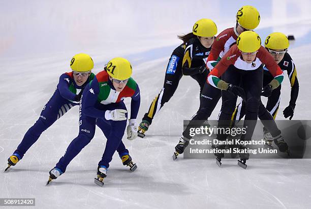 Cecilia Maffei of Italy leads the Ladies 3000 M Relay Final during day two of the ISU World Cup Short Track Speed Skating at EnergieVerbund Arena on...