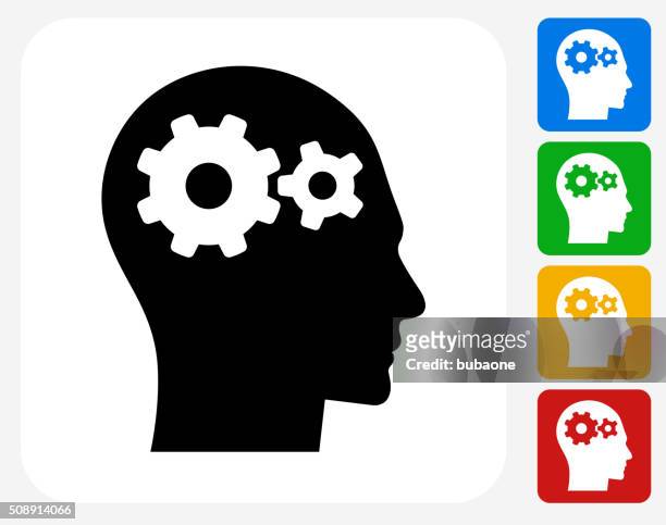 gears in the mind icon flat graphic design - human head stock illustrations