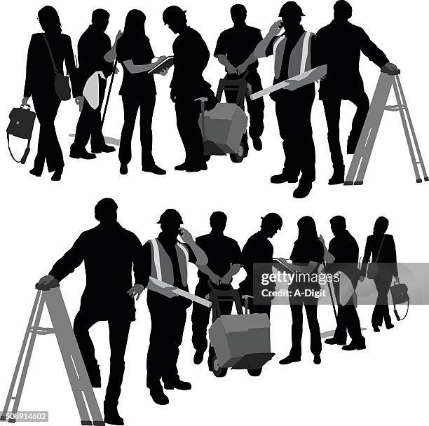 building team - builder standing isolated stock illustrations