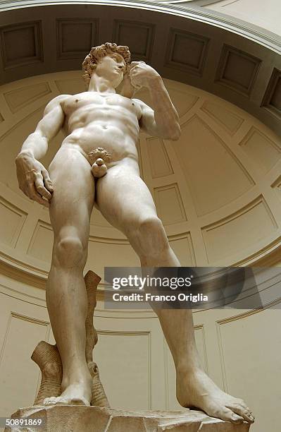 Restoration work on Michelangelo's masterpiece David is completed May 24, 2004 at the Galleria dell'Accademia in Florence, Italy. The work has taken...