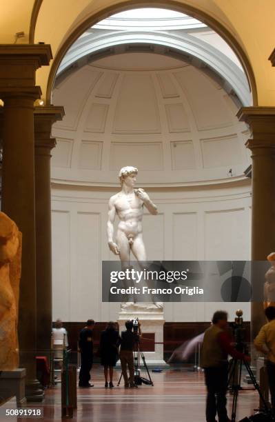 Restoration work on Michelangelo's masterpiece David is completed May 24, 2004 at the Galleria dell'Accademia in Florence, Italy. The work has taken...