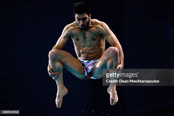 Mojtaba Valipour of Iran competes in the Mens 1m Springboard Final during the Senet Diving Cup held at Pieter van den Hoogenband Swimming Stadium on...