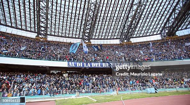 Fans of Napoli during the Serie A match between SSC Napoli and Carpi FC at Stadio San Paolo on February 7, 2016 in Naples, Italy.