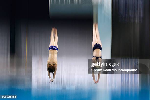 Axel Nyborg and Elma Galaasen Lund of Norway compete in the Synchro Mixed Platform Final during the Senet Diving Cup held at Pieter van den...