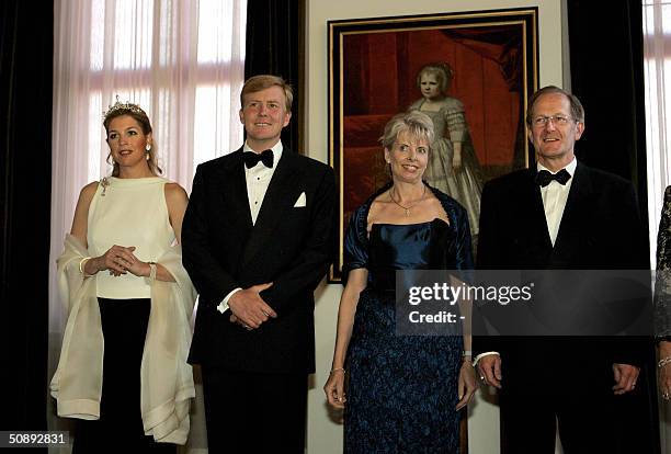Princess Maxima, Crown prince Willem-Alexander of the Netherlands, Ms Deiss and Swiss president Joseph Deiss pose for the official photo in the royal...