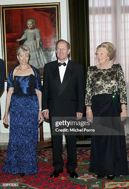 Dutch Queen Beatrix attends a dinner held in the honor of the Swiss President Joseph Deiss and his wife at the beginning of their state visit to The...