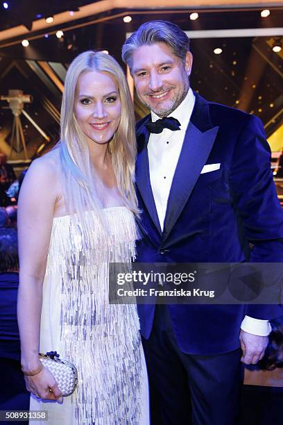 Judith Rakers and Andreas Pfaff attend the Goldene Kamera 2016 show on February 6, 2016 in Hamburg, Germany.