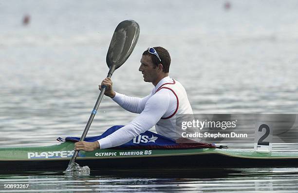 Daniel Krawczyk competes in the K1 1000 meters single kayak event during the U.S. Olympic Flatwater Sprint Canoe/Kayak Team Trials on April 17, 2004...