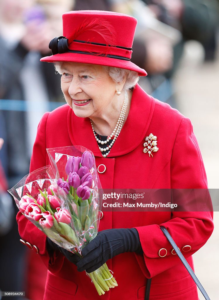 Queen Elizabeth II And The Duke Of Edinburgh Attend Sunday Service In West Newton