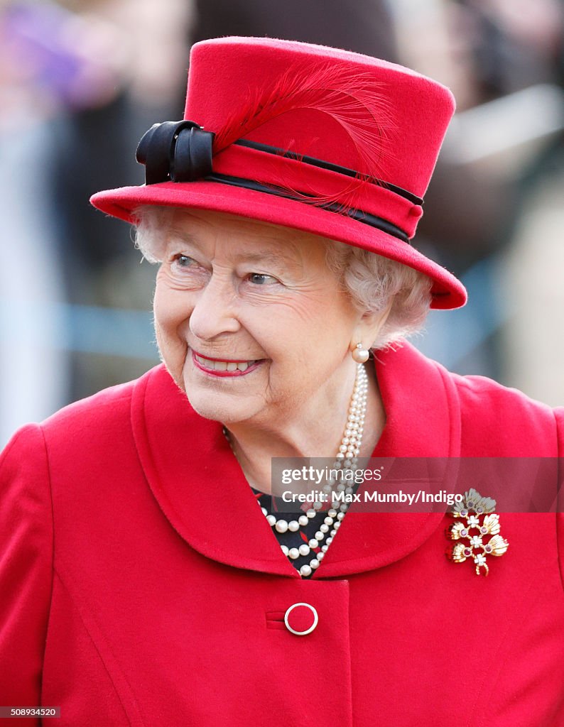 Queen Elizabeth II And The Duke Of Edinburgh Attend Sunday Service In West Newton