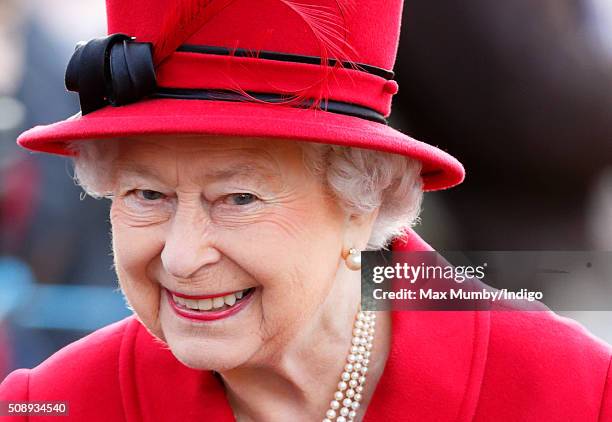 Queen Elizabeth II meets members of the public during a walkabout after attending Sunday service at the Church of St Peter & St Paul, West Newton on...