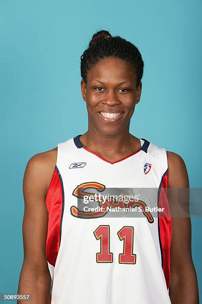 Taj McWilliams-Franklin of the Connecticut Sun poses for a portrait during the 2004 WNBA Media Day at Mohegan Sun Arena on May 14, 2004 in...