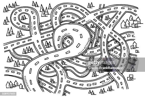 roads view from above drawing - empty asphalt stock illustrations