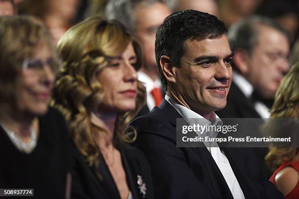 Manuela Carmena, Begona Fernandez and Pedro Sanchez attend Goya Cinema Awards 2016 at Madrid Marriott Aud