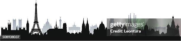 illustrazioni stock, clip art, cartoni animati e icone di tendenza di dettagliate monumenti europea (completa, edifici mobile) - skyline roma