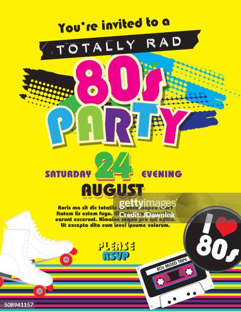 stockillustraties, clipart, cartoons en iconen met eighties party themed invitation design template - 1980