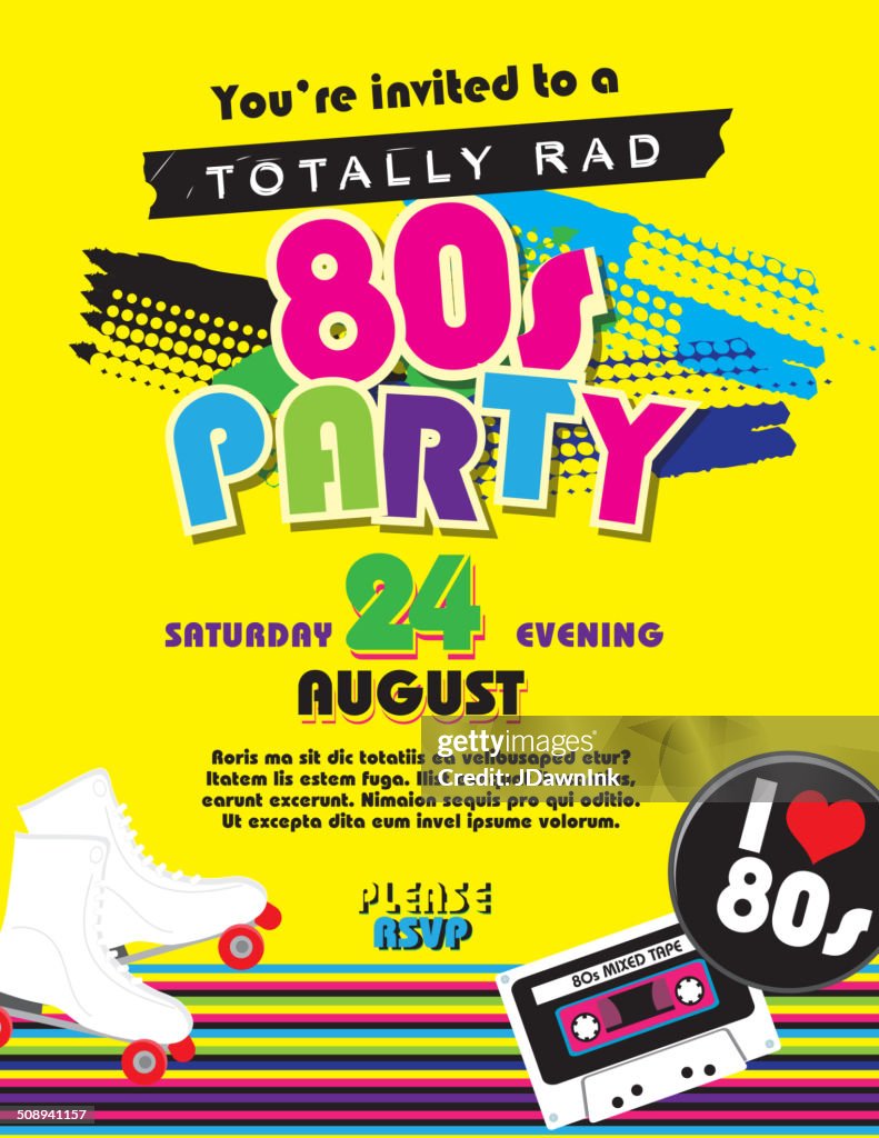 Eighties party themed invitation design template