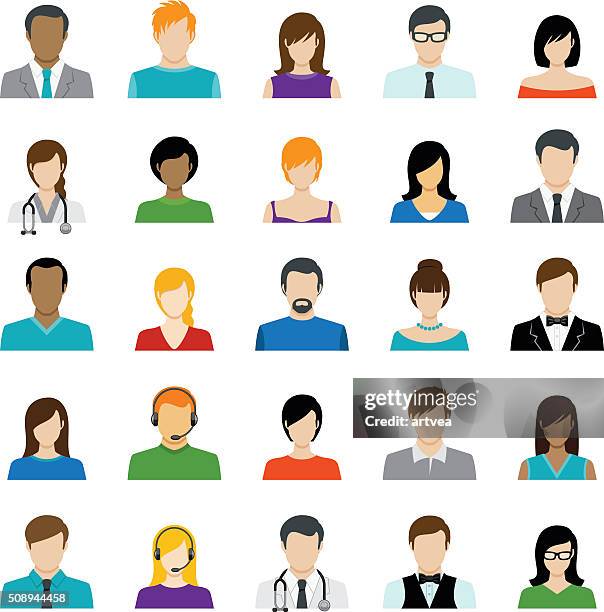 set of avatar color icons - customer service representative stock illustrations