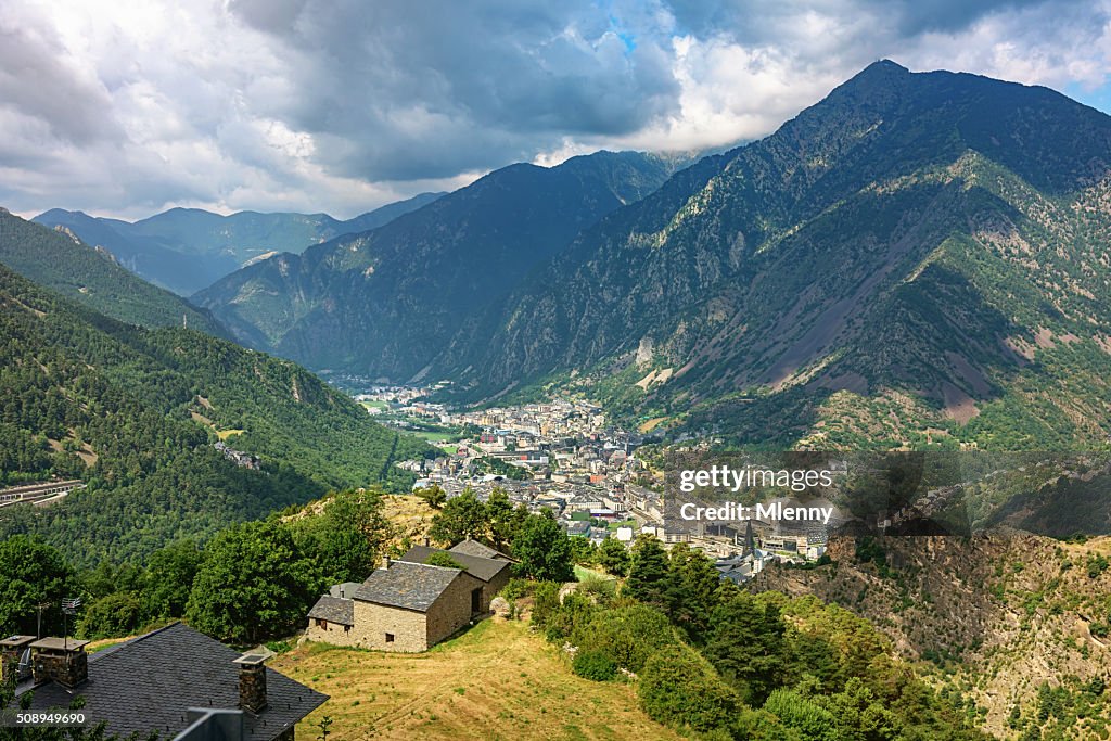 Aerial View Andorra la Vella Pyrenees Mountains