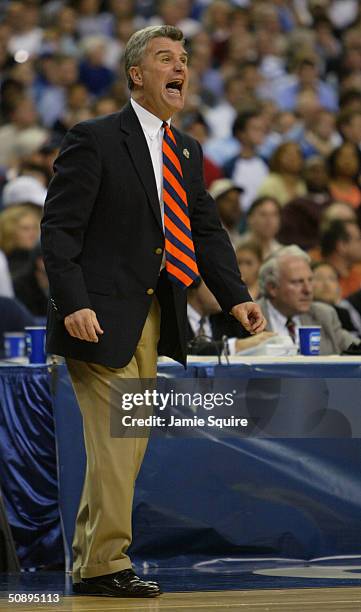 Head coach Bruce Weber of the Illinois Fighting Illini yells during the Sweet 16 game of the NCAA Division I Men's Basketball Tournament against the...