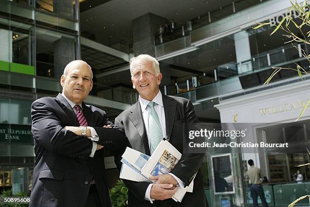 An interior view of the new Time Warner Building is seen in Columbus Circle behind architect Howard Elkus and developer Ken Himmel April 29, 2004 in...