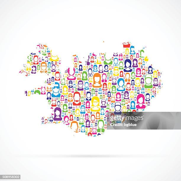 iceland map with people - icelandic woman stock illustrations