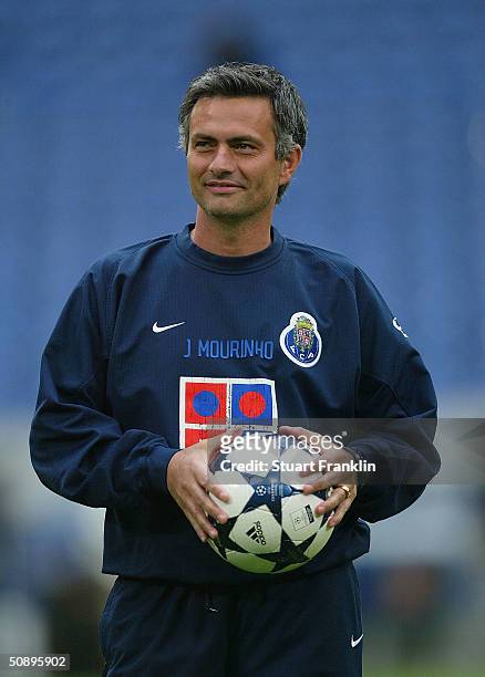 Jose Mourinho, Coach of FC Porto during training before The UEFA Champions League Final at The Arena Auf Schalke on May 25, 2004 in Gelsenkirchen,...