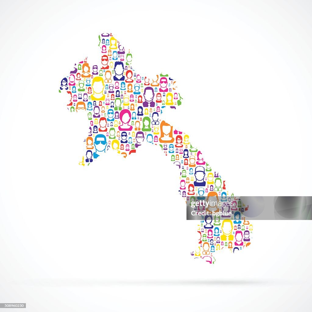 Laos Map with People