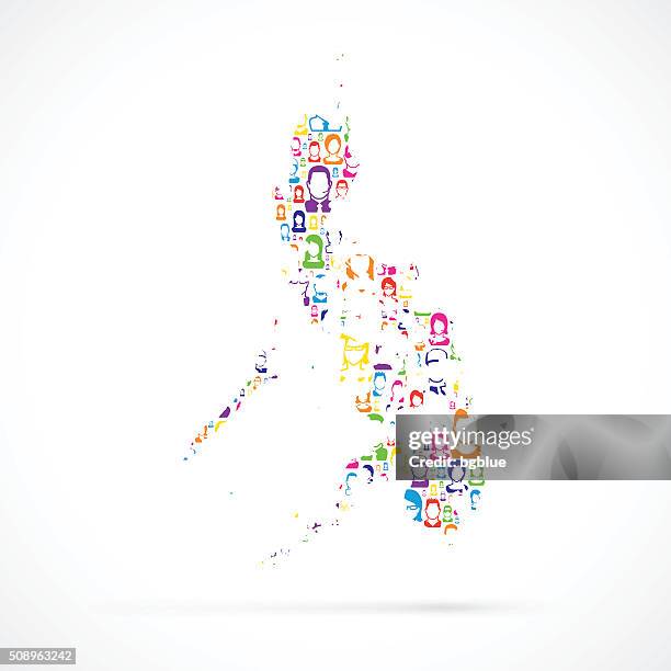 philippines map with people - philippines stock illustrations