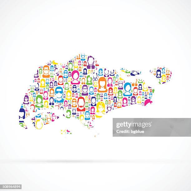 stockillustraties, clipart, cartoons en iconen met singapore map with people - singapore map