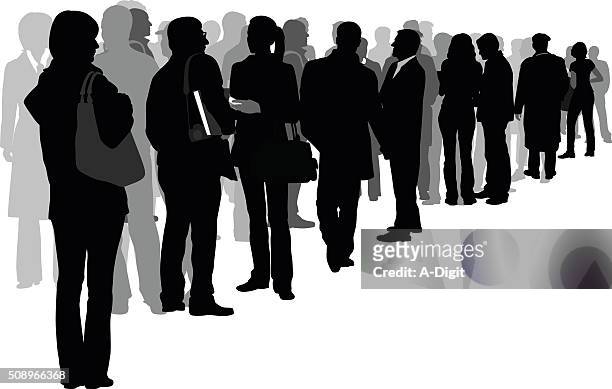 angled crowd of silhouette people - commuter stock illustrations
