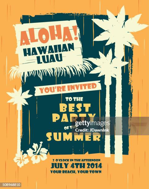 retro sommer hawaiian luau-party design-vorlage - aloha stock-grafiken, -clipart, -cartoons und -symbole