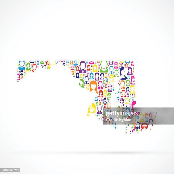 maryland-karte mit personen - maryland us state stock-grafiken, -clipart, -cartoons und -symbole