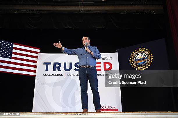 Republican presidential candidate Sen. Ted Cruz speaks at a Town Hall event on February 7, 2016 in Peterborough, New Hampshire. Cruz, who won the...