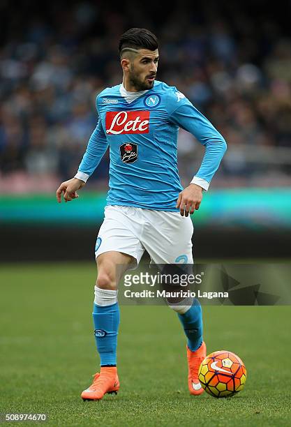Elseid Hysaj of Napoli during the Serie A match between SSC Napoli and Carpi FC at Stadio San Paolo on February 7, 2016 in Naples, Italy.