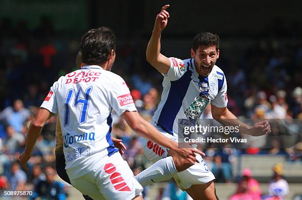 Omar Gonzalez of Pachuca celebrates after scoring the first goal of his team during the fifth round match between Pumas and Pachuca as part of the...