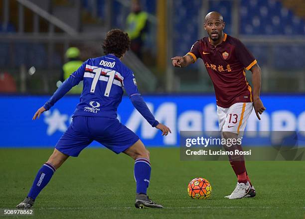 Sisenando Maicon of AS Roma in action during the Serie A match between AS Roma and UC Sampdoria at Stadio Olimpico on February 7, 2016 in Rome, Italy.