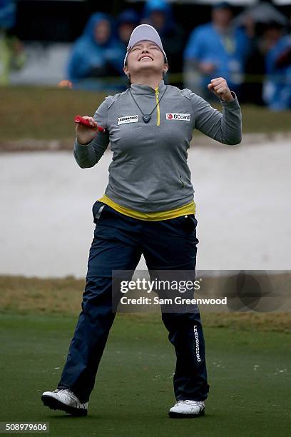 Ha Na Jang of South Korea celebrates winning the Coates Golf Championship Presented By R+L Carriers at Golden Ocala Golf Club on February 6, 2016 in...