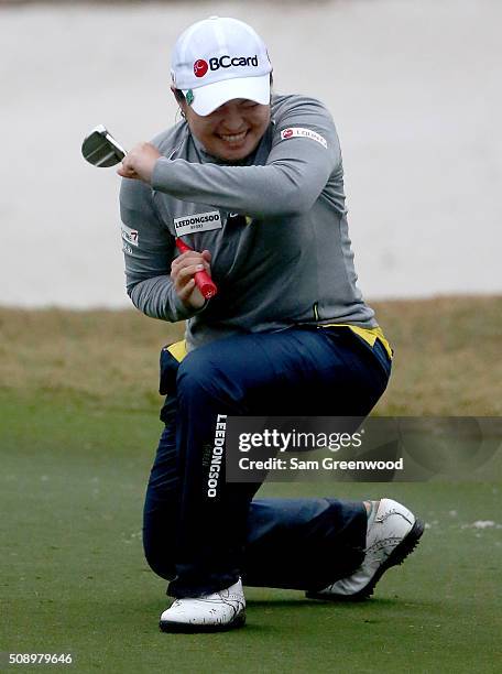 Ha Na Jang of South Korea celebrates winning the Coates Golf Championship Presented By R+L Carriers at Golden Ocala Golf Club on February 6, 2016 in...