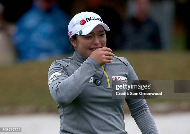 Ha Na Jang of South Korea celebrates winning the Coates Golf Championship Presented By R+L Carriers at Golden Ocala Golf Club on February 6, 2016 in...