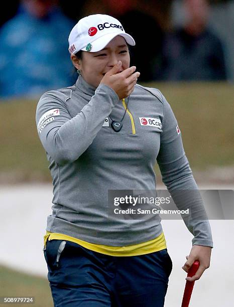 Ha Na Jang of South Korea celebrates winning the Coates Golf Championship Presented By R+L Carriers at Golden Ocala Golf Club on February 6, 2016 in...