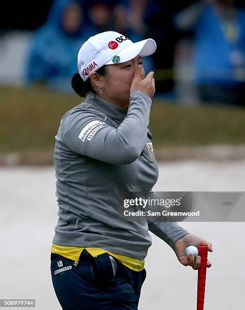 Ha Na Jang of South Korea celebrates winning the Coates Golf Championship Presented By R+L Carriers at Golden Ocala Golf Club on February 6, 2016 in...