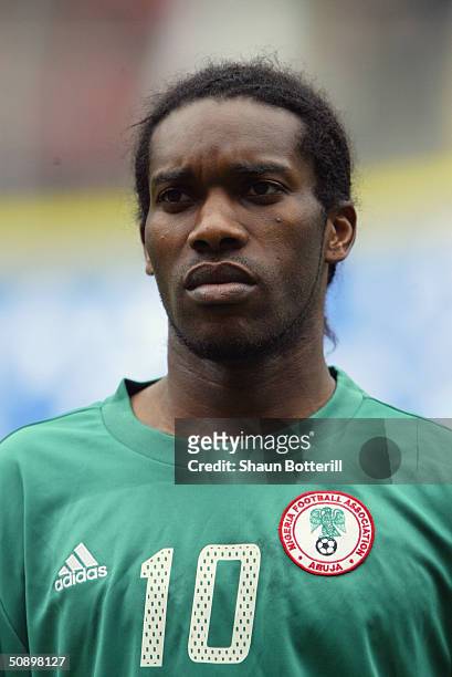 Portrait of Jay Jay Okocha of Nigeria taken prior to the African Nations Cup 2004 Semi-Final match between Tunisia and Nigeria held at the Olympic...
