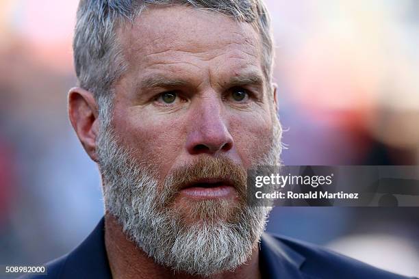 Former NFL player Brett Favre looks on prior to Super Bowl 50 between the Denver Broncos and the Carolina Panthers at Levi's Stadium on February 7,...