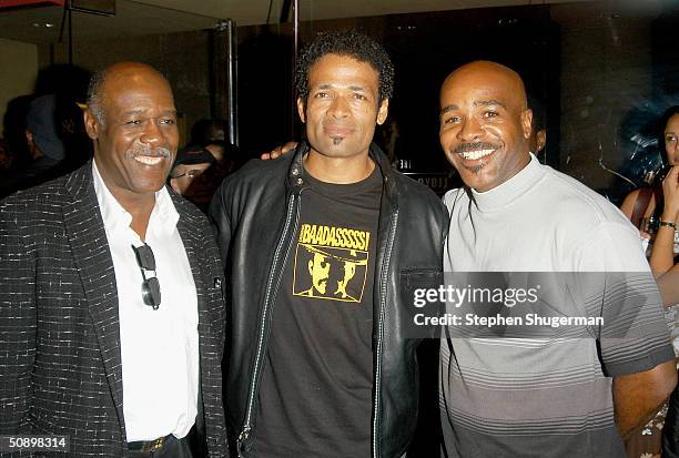 Black Panther Dave Hilliard, Actor Mario Van Peebles, and Black Panther Dorian Hilliard attend the after party for the Los Angeles Premiere of...