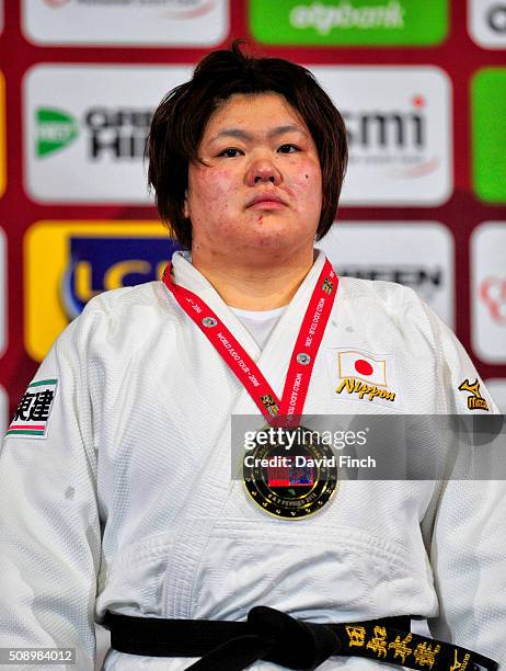 Over 78kg gold medallist, Megumi Tachimoto of Japan during the Paris Grand Slam, Sunday, 7 February, 2016 at the AccorHotels Arena, Bercy, Paris,...