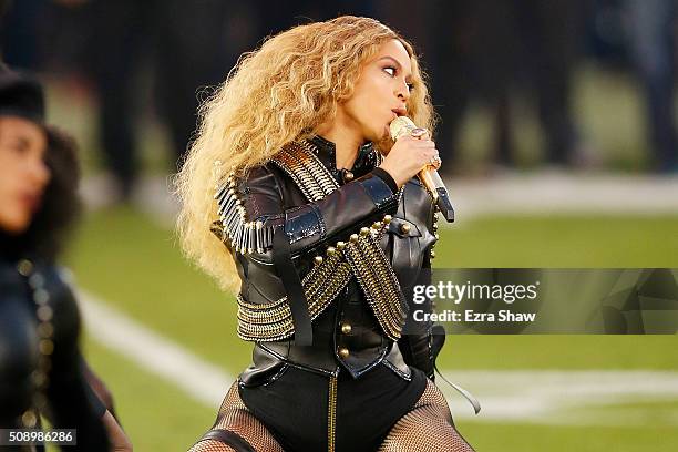 Beyonce performs during the Pepsi Super Bowl 50 Halftime Show at Levi's Stadium on February 7, 2016 in Santa Clara, California.