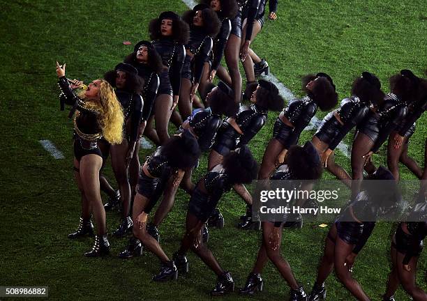 Beyonce performs during the Pepsi Super Bowl 50 Halftime Show at Levi's Stadium on February 7, 2016 in Santa Clara, California.