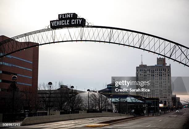 Saginaw Street in downtown is shown on February 7, 2016 in Flint, Michigan. Months ago the city told citizens they could use tap water if they boiled...