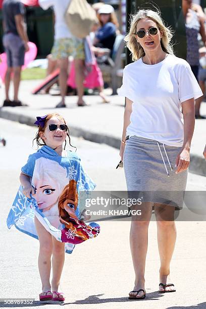 Roxy Jacenko and daughter Pixie Curtis enjoy beach time on February 7, 2016 in Sydney, Australia.